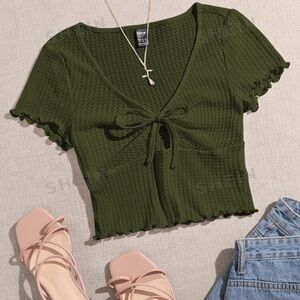 Olive Green Tie-Front Top